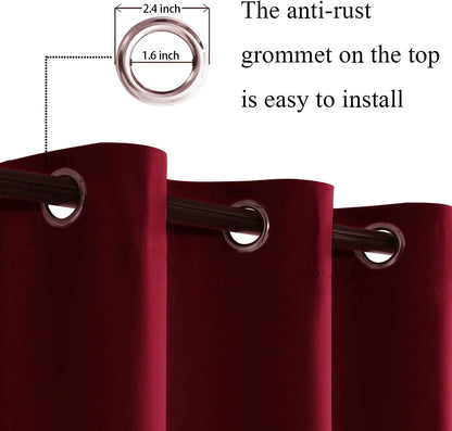 Blackout Curtains with Tiebacks - Thermal Insulated, Light Blocking and Noise Reducing Grommet Curtain Drapes for Bedroom and Living Room, Set of 2 Panels,
