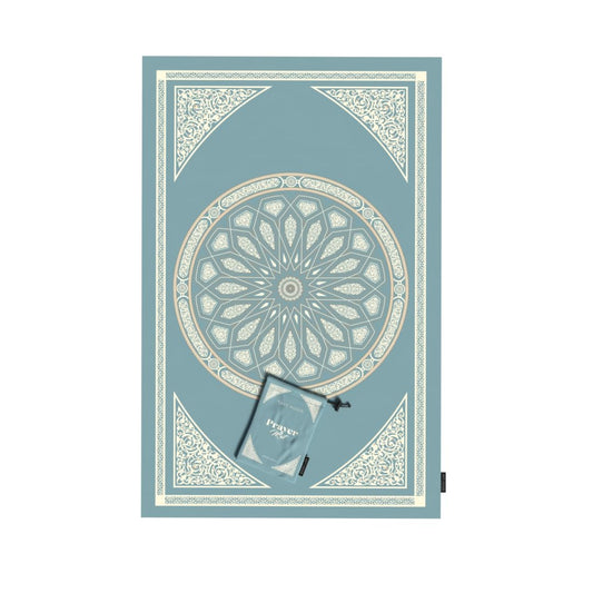 Al-Qubba Portable Prayer Mat, a Waterproof and Lightweight Travel Rug that folds to a Compact Pocket Size, Blue, a Perfect Janamaz for Muslim Prayer (Salah) anywhere, indoors or outdoors