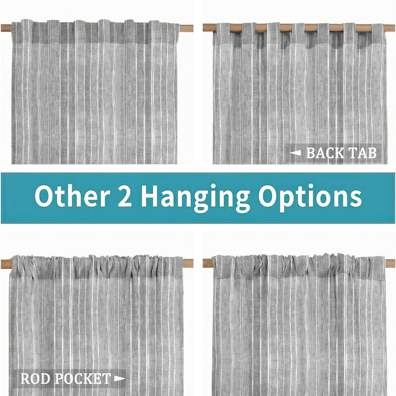 INtex CURTAINS HOUSE Linen Curtains for Living Room, Semi-Sheer Light-Filtering Drapes with White Stripes, Natural Fabric, 2 Hanging Options, 1 Piece - Off-White - 200W x 230L CM