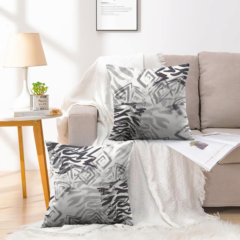 INtex CURTAINS HOUSE Printed Linen Velvet Cushion Covers, Throw Pillow Covers, Maria's Pattern Design, Decorative Pillow Covers, Set Of 2 Pieces Café x Brown 30W x 30L CM