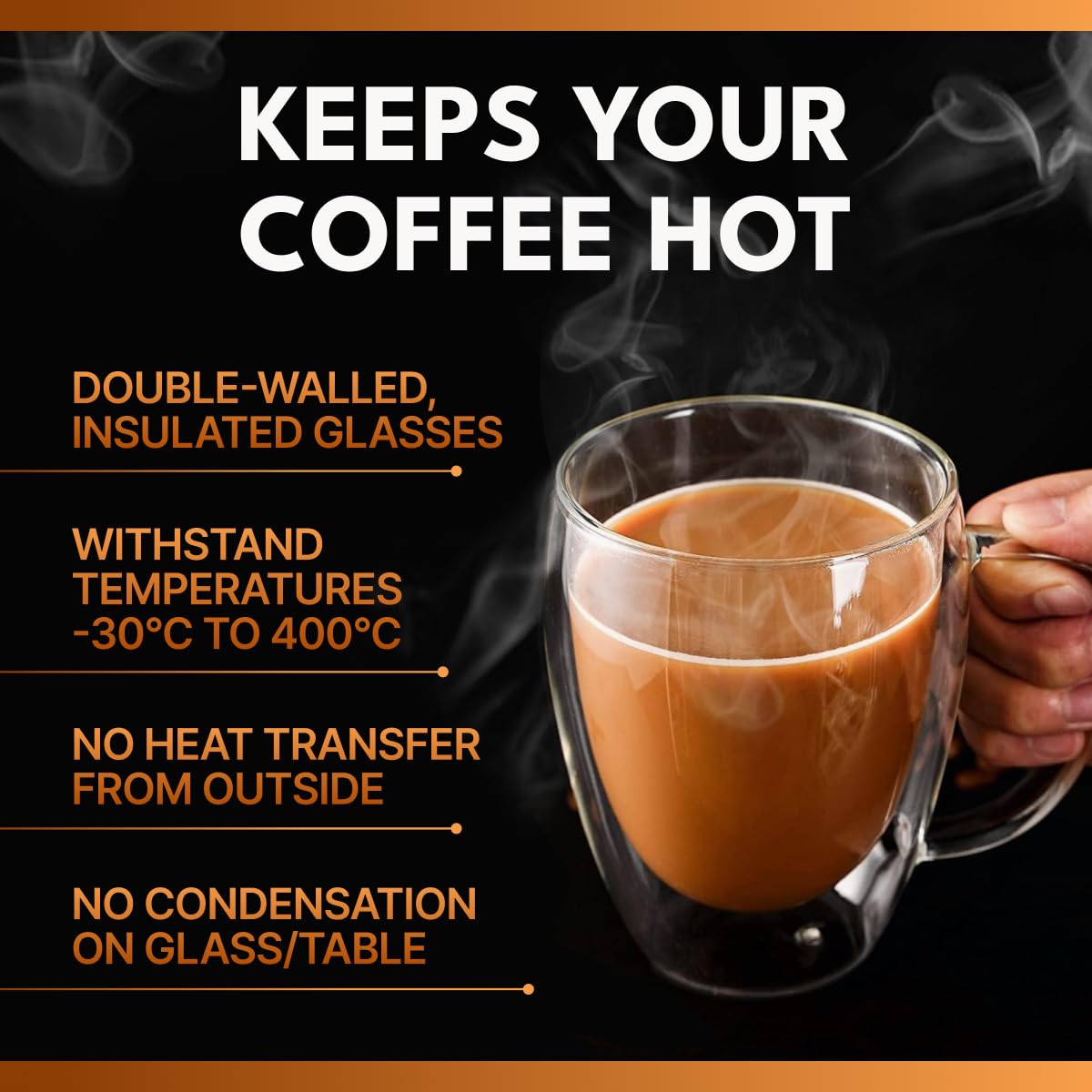 Mandorra Double Walled Glass Coffee Mugs, Double Wall Latte Mugs, set of 2 Cappuccino Cups, Clear Espresso Cups, Insulated Glass Mugs With Handle, 12 Oz,Thermos Cup