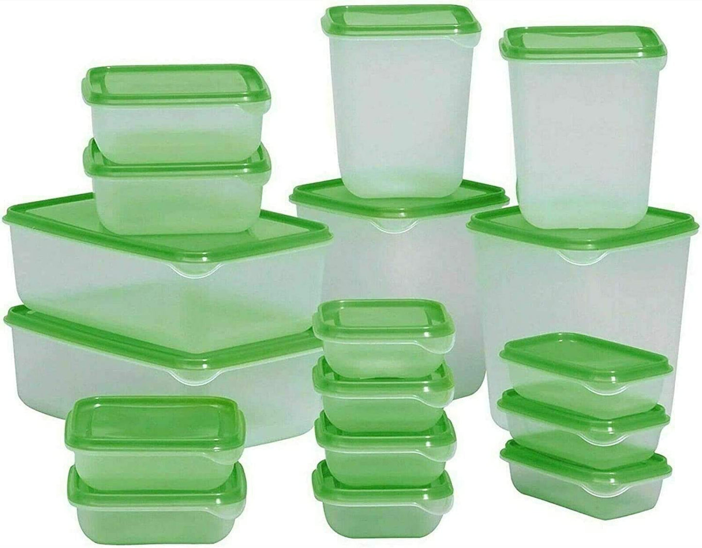 FIZZYBERRIES 17 Psc Food Storage Container with Lids Storage Box Set Meal Prep Microwave Safe Modern-look Green Clear