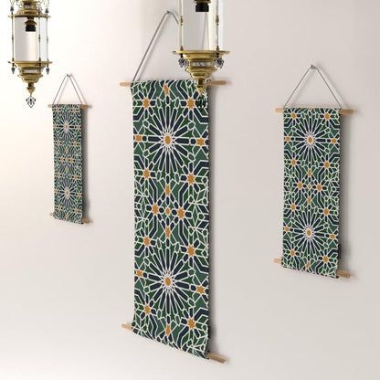 Ramadan's Unique Adden Velvet Fabric Posters Set, a Wall Art Decor Kit for Festive Home Decor, Green & Blue, a Garden-Inspired Islamic Design for Living Room or Bedroom