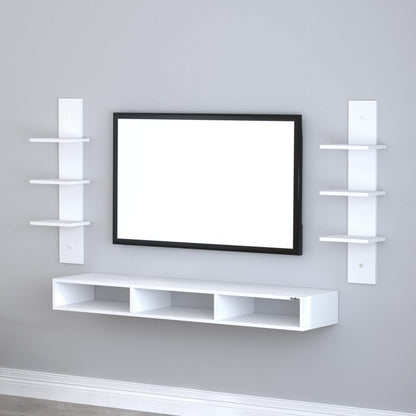Carlet Wood WalLMount TV Unit/TV Stand, WalLSet Top Box Stand/TV Cabinet, White, IdeaLUpto 101.6 cm, D.I.Y Assembly, Floating Entertainment Shelf