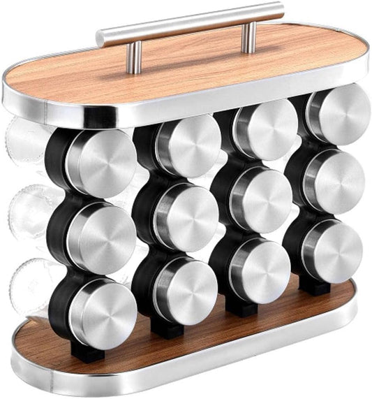 Stainless Steel Spice jar 12 Set Portable Seasoning Bottle Set Wood Grain Seasoning Rack Kitchen Supplies
