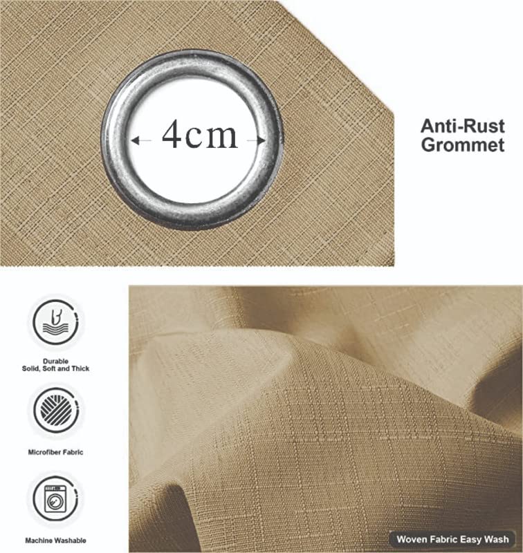 INtex Curtains Linen 100% Blackout Curtains for Bedroom Living Room Thermal Insulated Fabric -Room Darkening -Steel Grommet Window Curtains -1 Piece Ivory 140W X 250L CM