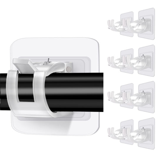 Pack of 8 curtain rod holders, curtain rods, no drilling curtain rod holder, self-adhesive, transparent curtain rod holder, curtain hook holder, bathroom fixed rod holder