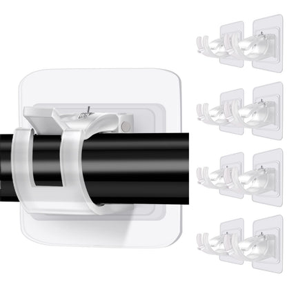 UOCAI Pack of 8 Transparent Self-Adhesive Curtain Rod Holders, No Drilling, Wall Mount, ABS Frame, Stainless Steel Finish