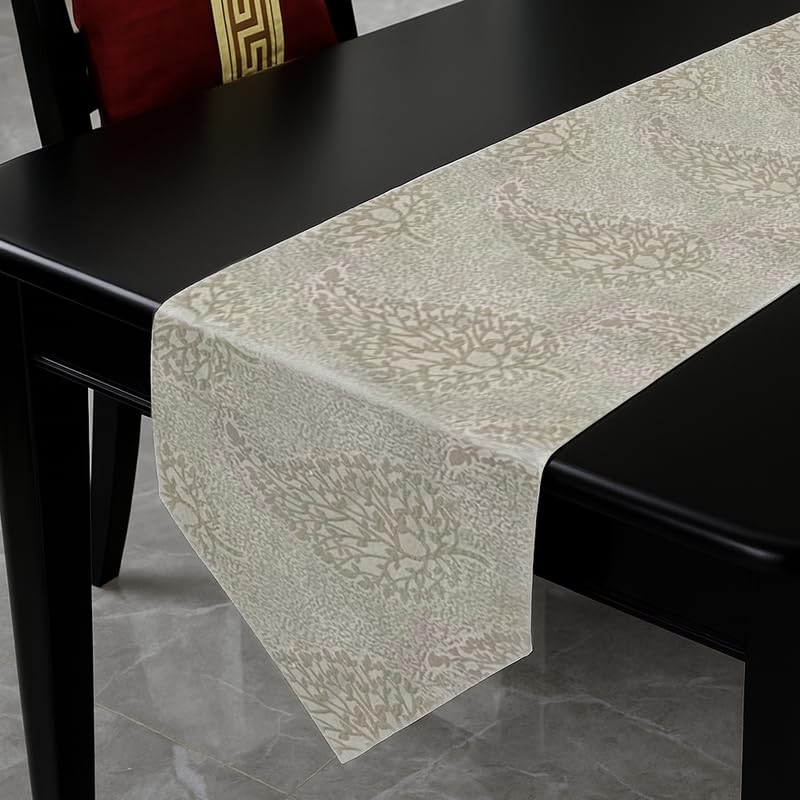 INtex Home Linen Table Runner with V-Shaped End, DAS Printed Rectangle Design for Reception Living Room and Kitchen Tables, for Dining and Home Décor, 1 Piece - 45x160 cm - Off-White