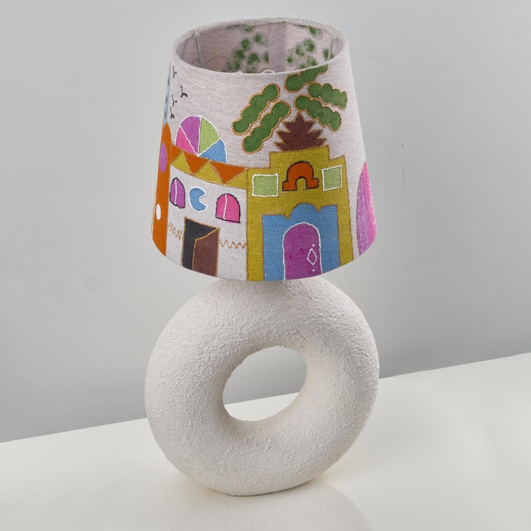 نجة شوب دارنا أباجورة مودرن بقاعدة دونات و شابوه ريفي مرسوم يدويًا (هاند ميد) Darna modern lampshade from nagafa shop G-DW-RS-1