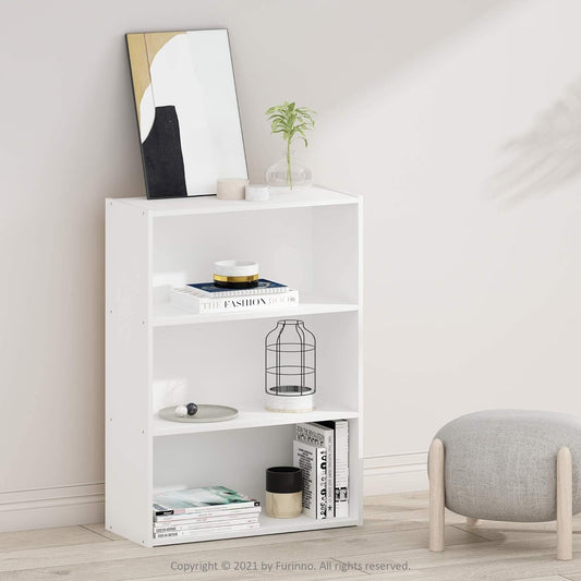 Open Book case with 3 Shelves, 80cm Wide Geometric Wood Design in a Solid White Finish, Contemporary Freestanding Shelving Unit for Storage and Display in Any Room