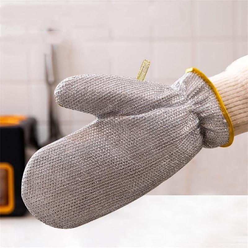 Aekatray 1 pcs Wire Dishwashing Gloves, Kitchen Cleaning Gloves, Household Cleaning Tools, Heat Insulation Anti-Hot Waterproof & Durable Gloves, Reusable Kitchen Gloves for Washing Dishes