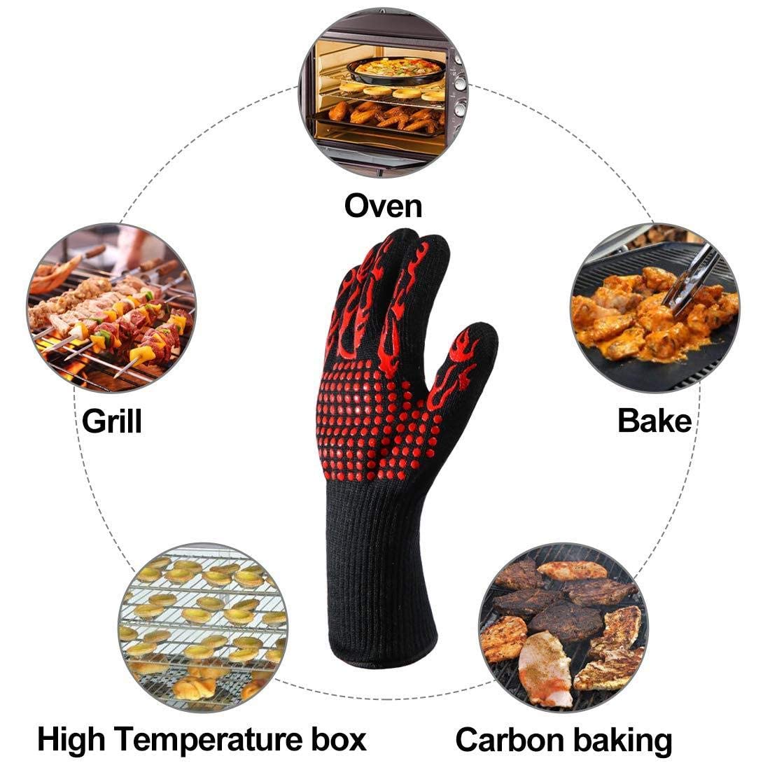 BBQ Cooking Gloves 1472F Heat Resistant Glove, EN407 CE Protective Oven Mitt Extreme Heat Resistant Grilling Glove for Baking, Heatproof Adiabatic Silicone Glove, 1 Pair