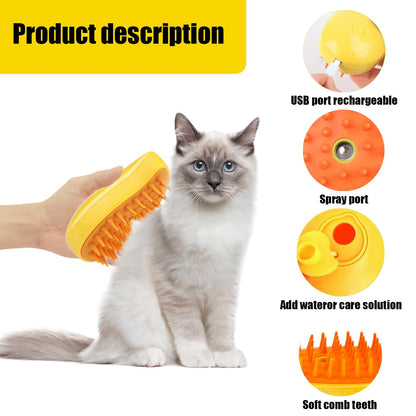 LEERMEIZI Steam Brush for Cats and Dogs, 3-in-1 Steam Brush for Cats, Cat Brush with Steam, Steam Brush for Dogs, Pet Grooming (Yellow)