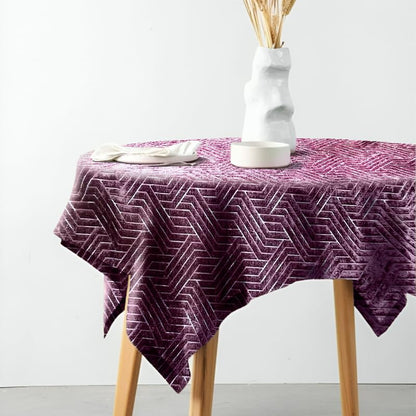 INtex Home Rectangular Tablecloth, Nadia’s Geometrical Design in Heavy Duty Linen Velvet Fabric, Soft Touch for Reception Living Room and Special Occasions - 1 Pc - 130 x 130 cm - Light Biege