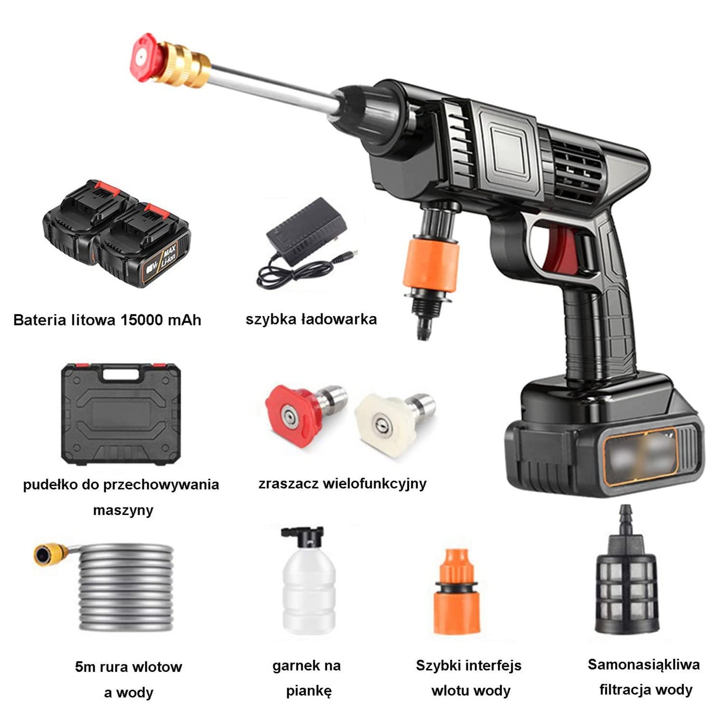 Occuwzz® 48V Cordless Portable Washer Electric High Pressure Cleaner Machine with Rechargeable Battery,Foam Bottle,Nozzles Hose for Washing Cars, Watering Flowers, Cleaning Floors