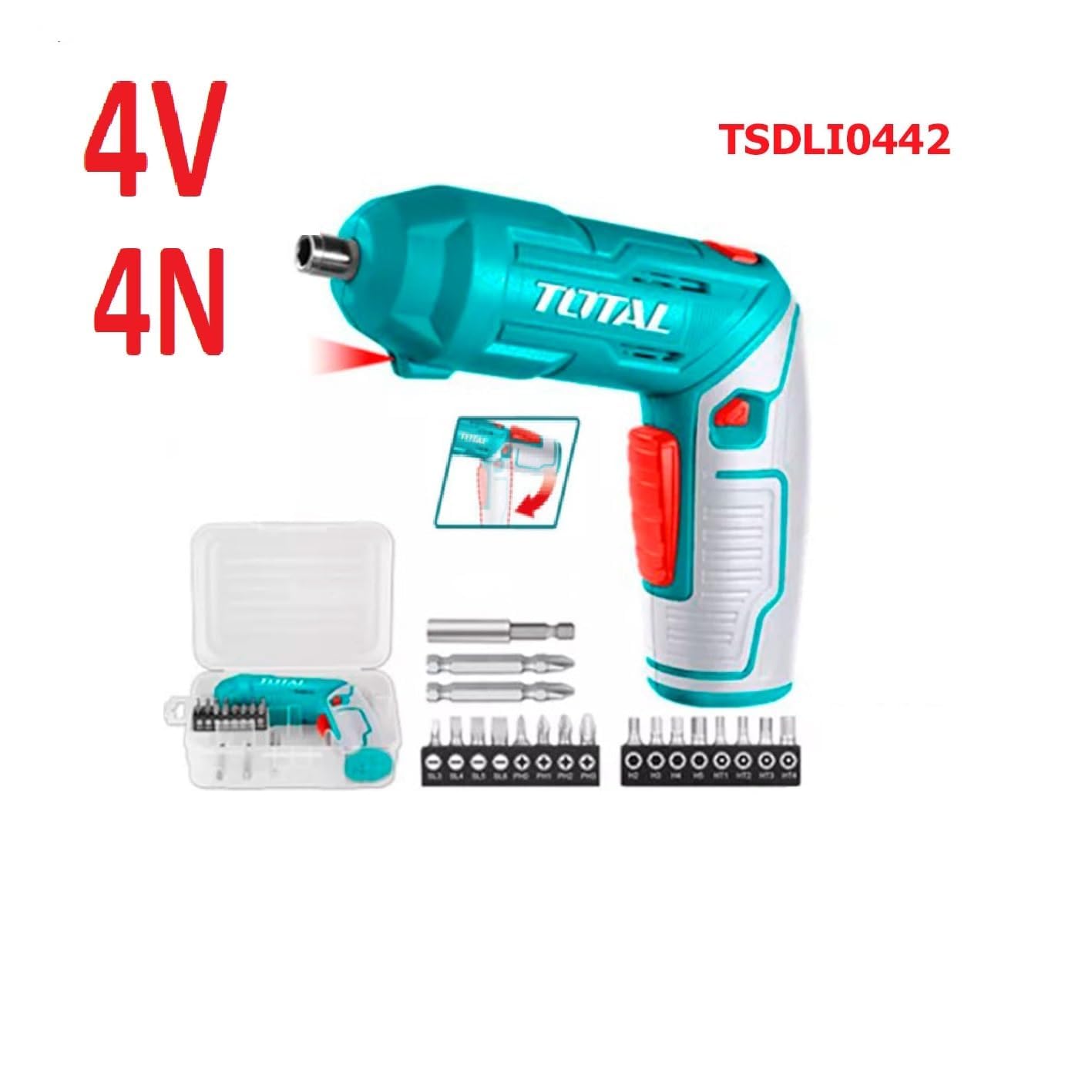 Total Lithium-Ion cordless screwdriver 4V 4Nm Hex shank(1/4") - TSDLI0442