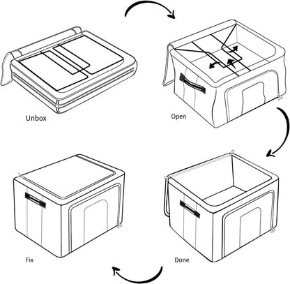 Clothes Storage Bag, 100L Foldable Organizer Bins with Sturdy Frame, Durable Oxford Fabric, Clear Window, Closet Storage for Bedroom, Blue - 1 Pack