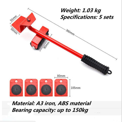 Furniture moving artifact durable furniture lifter household heavy duty universal wheel roller set 5 pieces furniture movers lifter heavy appliance furniture lifting furniture moving tool set (red)