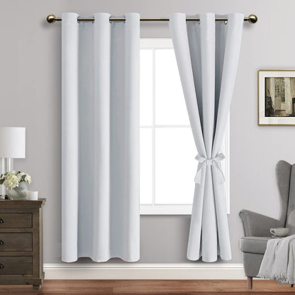 Blackout Curtains with Tiebacks - Thermal Insulated, Light Blocking and Noise Reducing Grommet Curtain Drapes for Bedroom and Living Room, Set of 2 Panels,