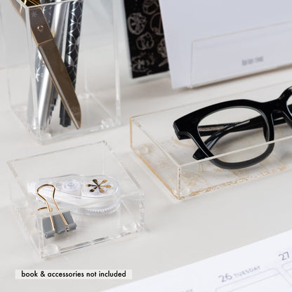 Nesting Acrylic Desk Organizer Set (4 Pieces) with Metallic Gold Accents, Includes Pen Cup, Letter Sorter, and Accessory Trays, Elegant and Modern Organizer for Desk or Vanity