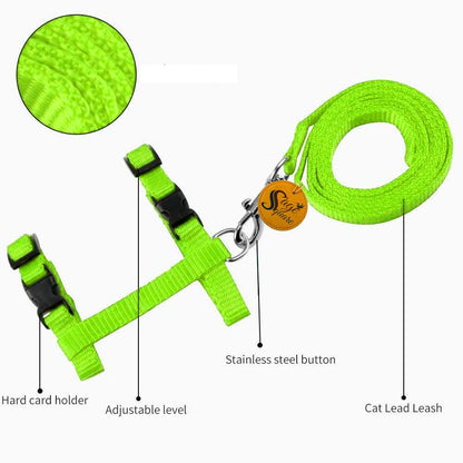 Sage Square Soft Adjustable Harness with Leash Rope Set for Cat/Kitten of Nylon (Green)
