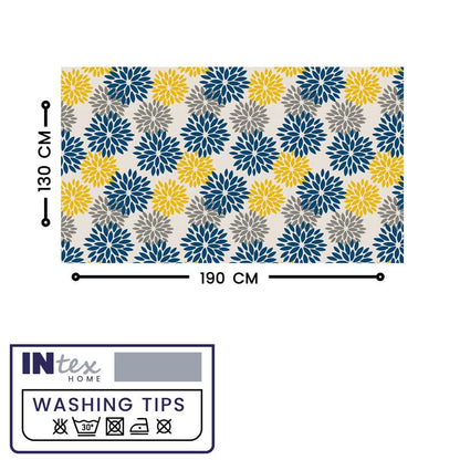 INTEX HOME Linen Velvet Floral Tablecloth, Textured Fabric for Elegant Dining, Special Occasions and Home Decor, Ultra-Soft, Wrinkle-Resistant, Spill-Proof, 130 x 190 cm, Black and Grey