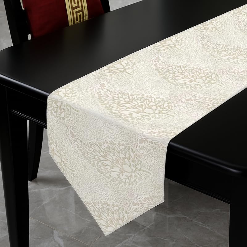 INtex Home Linen Table Runner with V-Shaped End, DAS Printed Rectangle Design for Reception Living Room and Kitchen Tables, for Dining and Home Décor, 1 Piece - 45x160 cm - Off-White