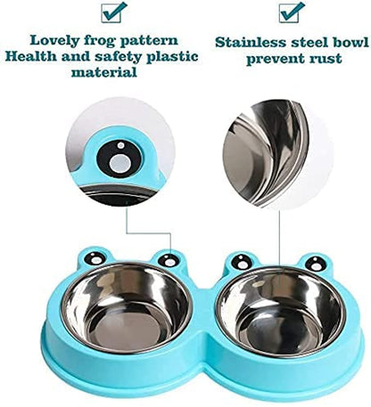 NA/ HALAMODO Double Dog Cat Bowls Premium Stainless Steel Pet Bowls with No-Slip Stainless Steel Cute Modeling Pet Food Water for Feeder Dogs Cats Rabbit and Pets (Blue)