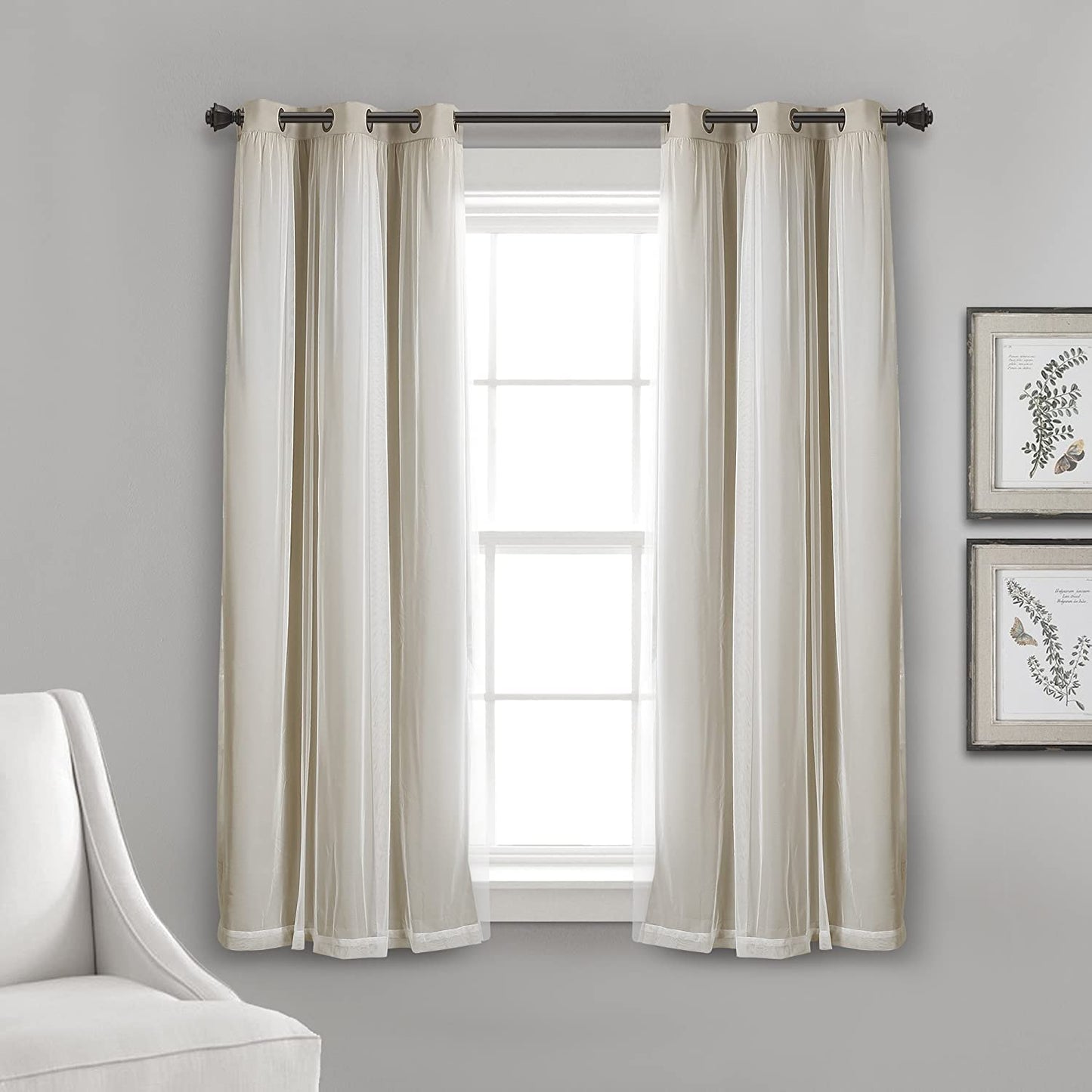 Voile Sheer Panel Pair with Insulated Blackout Room Dark,Rich steel Grommet, Set of 1 Panel