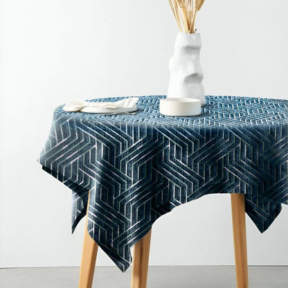 INtex Home Rectangular Tablecloth, Nadia’s Geometrical Design in Heavy Duty Linen Velvet Fabric, Soft Touch for Reception Living Room and Special Occasions - 1 Pc - 130 x 130 cm - Light Biege