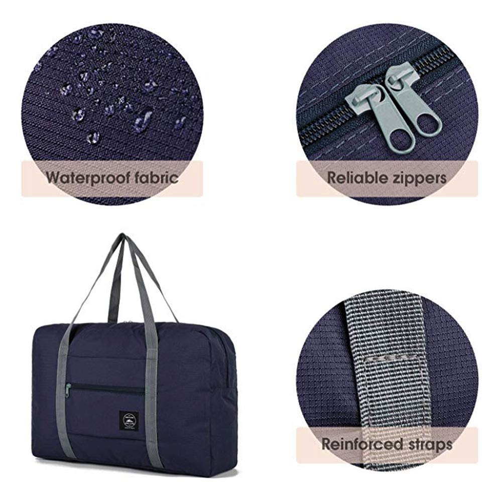 2 Pack Foldable Travel Duffel Bag, Lightweight Carry On Luggage Bag for Women and Men, Waterproof Multipurpose Sport Duffle for Sports, Gym, Vacation, Dark Blue, 18.7" x12.5" x6.2", 1