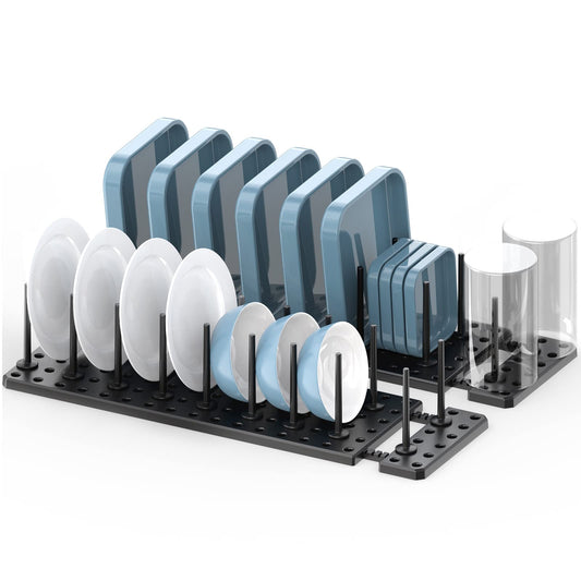 AEARY Pegboard Drawer Organizer for Kitchen Cabinet, Plate Organizers for Cabinets, Adjustable Cupboard Pegboard Tray, Dish Racks Bowl Drying Racks, Expandable Plate Holders Storage (2pcs, Black)