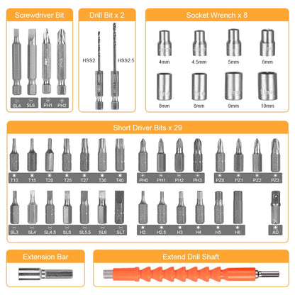 Flintronic Electric Screwdriver, 3.5Nm Electric Screwdriver, LED Light Torch, Ratchet Wrench, USB Cable Charger, 45 Accessories, for DIY Tools for Home Office