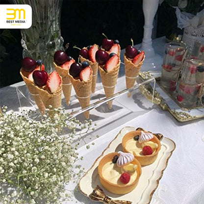 Ice Cream Cone Holder Stand, 2-Piece Acrylic Stand with 6 Holes per Stand, Display Holder for Ice Cream Cones, Crisp Tube Cones, Dessert Tables, Buffet Presentations and Party Events, Clear