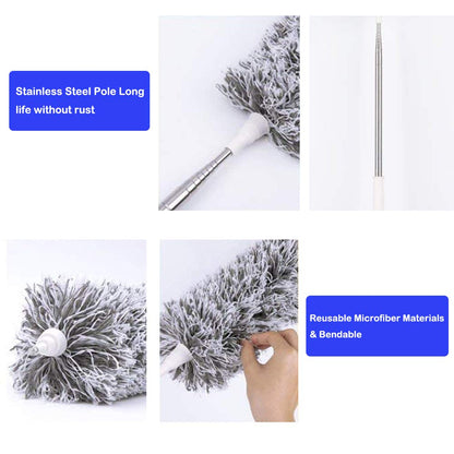 Lomida Feather Duster With Extendable Telescopic Pole - Extra Long 100 Inches, Microfiber With Washable Bendable Head for Cleaning High Ceiling Fans, Blinds, Cobweb, Cars