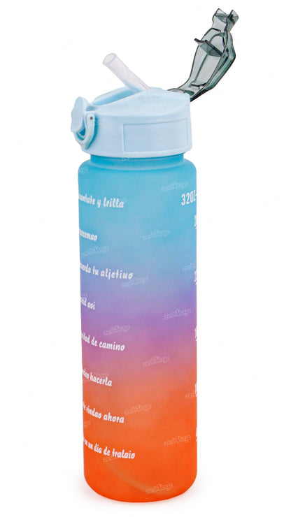 Zest 4 Toyz Water Bottle with Time Marker Sipper Strap Straw and Stickers, Leakproof Durable BPA Free Non-Toxic for Office Gym Travel Sports School for Kids Adults - 900 ml