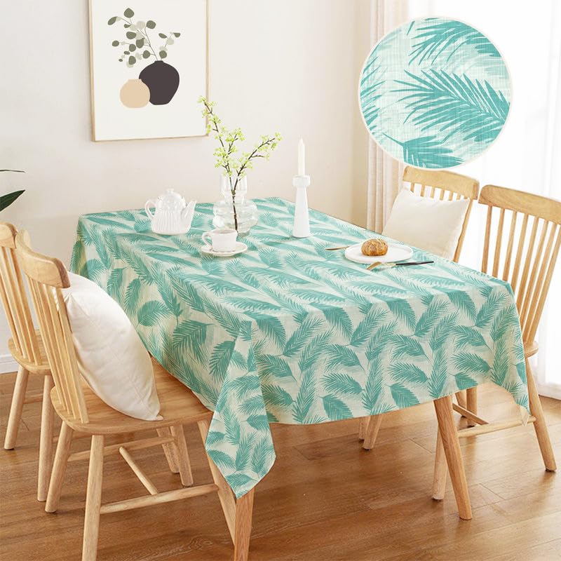 INTEX HOME Linen Velvet Table Cloth, Bella Leaf Pattern, Premium Soft Fabric, 130W×130L CM, Turquoise, Elegant Dining and Living Room Decor, Durable Protection for Daily Use and Special Occasions