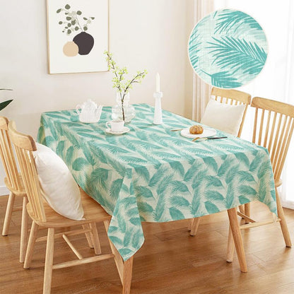 INTEX HOME Linen Velvet Table Cloth, Bella Leaf Pattern, Premium Soft Fabric, 130W×130L CM, Turquoise, Elegant Dining and Living Room Decor, Durable Protection for Daily Use and Special Occasions