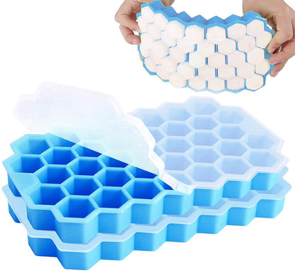 WIDERZONE Ice Cube Tray for Freezer Flexible Silicone Honeycomb Design 37 Cavity Ice Cube Tray Ice Cube Box for Home Ice Cubes Silicon Trays