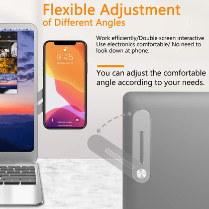 حامل هاتف محمول، حامل جانبي نحيف محمول قابل للطي للشاشة لأجهزة الكمبيوتر المحمول أو المكتبي، حامل هاتف ذكي قابل للتعديل، دعامة توسيع شاشة الكمبيوتر، متوافق مع أي هاتف، فضي