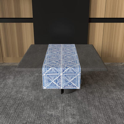Glam Canvas Table Runner in Blue & White, a Durable Decorative Centerpiece with a Chic and Sophisticated Pattern, 35x140 cm, designed to bring a Touch of Modern Glamour to your Home