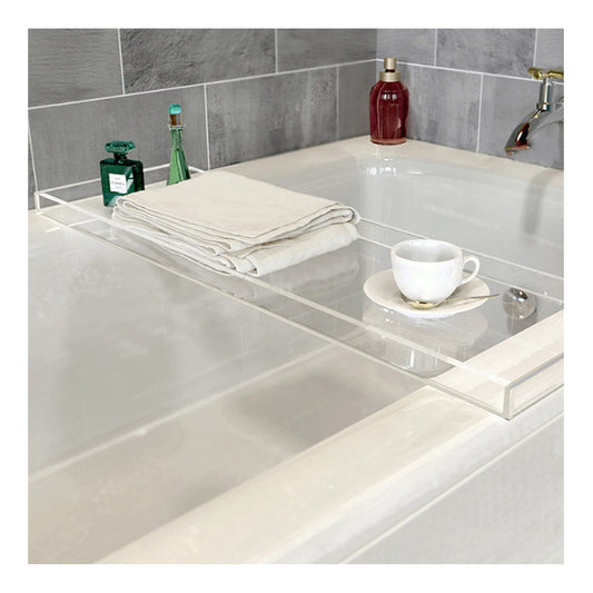 Bathtub Tray Caddy, Luxury Acrylic Bath Tub Shelf and Organizer, 82 x 20 cm Spa Tray with Tablet Holder, Perfect for Holding Books, Candles and Bath Essentials, Relaxation Accessory, Clear
