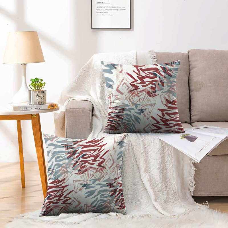 INtex CURTAINS HOUSE Printed Linen Velvet Cushion Covers, Throw Pillow Covers, Maria's Pattern Design, Decorative Pillow Covers, Set Of 2 Pieces Café x Brown 30W x 30L CM