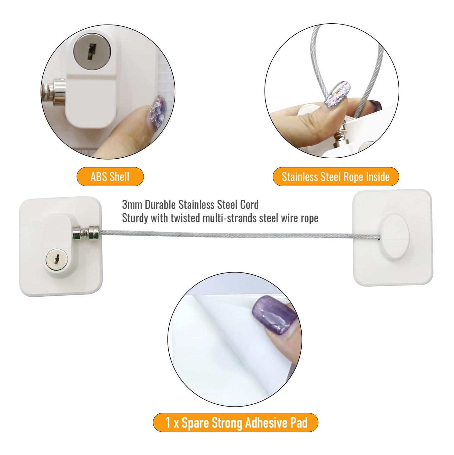 NewBinn 2 x Refrigerator Lock No Drilling with Key for Children & Pets, Fridge Child Lock for Washing Machine, Cupboards, Wardrobes, Toilets, Wine Cooler, Window (2 HP White with Key)