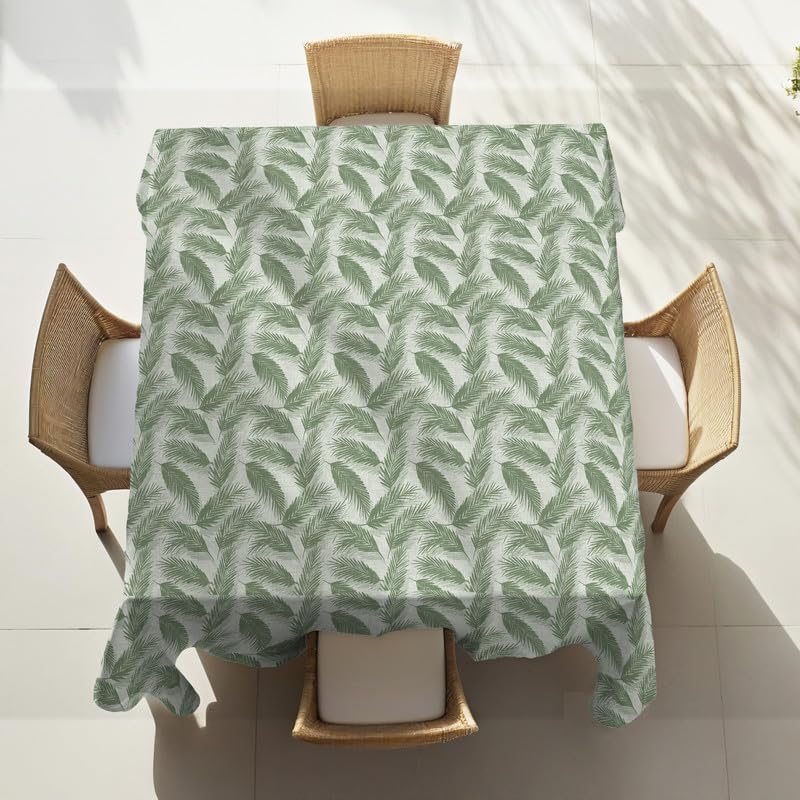 INTEX HOME Linen Velvet Table Cloth, Bella Leaf Pattern, Premium Soft Fabric, 130W×130L CM, Turquoise, Elegant Dining and Living Room Decor, Durable Protection for Daily Use and Special Occasions