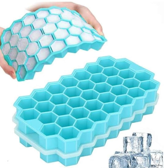 2 blue Ice Cube Trays with Removable Lids Silica Gel Ice Cube Mold BPA Free ???? ?????? ????? ????? ???? ??? ???? ??? ??? ???? ????? ?? ?????