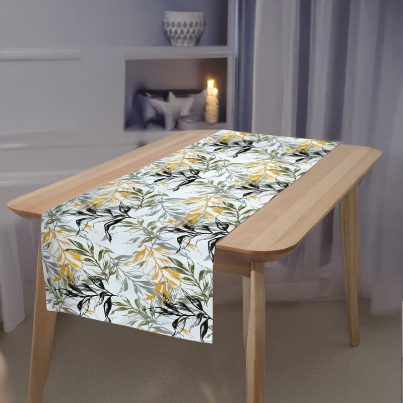 INtex HOME Linen Velvet Table Runner, 45 x 130 cm, Modern Leaves Design, Elegant Rectangular Tablecloth for Dining, Living Room and Kitchen, Soft, Durable - Café x Brown - Single Piece