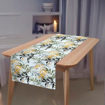 INtex HOME Linen Velvet Table Runner, 45 x 130 cm, Modern Leaves Design, Elegant Rectangular Tablecloth for Dining, Living Room and Kitchen, Soft, Durable - Café x Brown - Single Piece