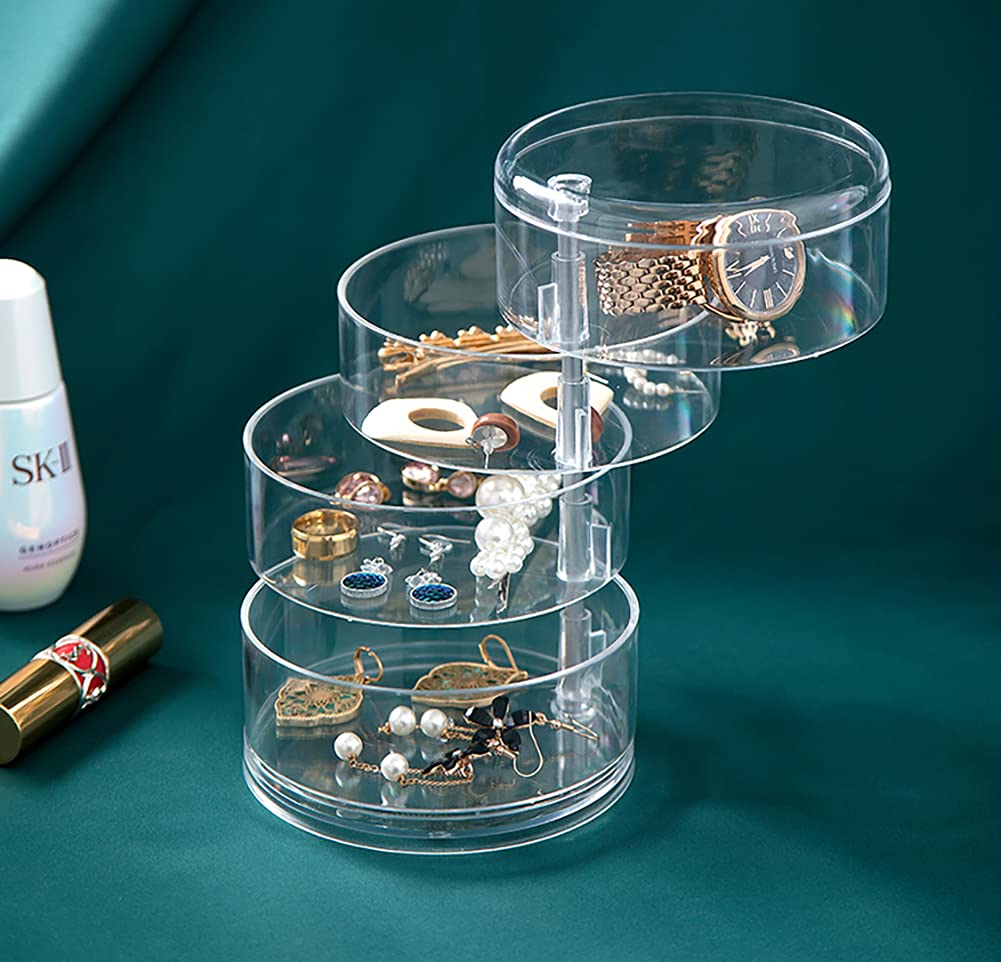 YAIHE Clear Acrylic 3,4,5Layer Jewelry make up tools Box 360 Degree Rotatable,Earrings Necklace Rings Organizer storage